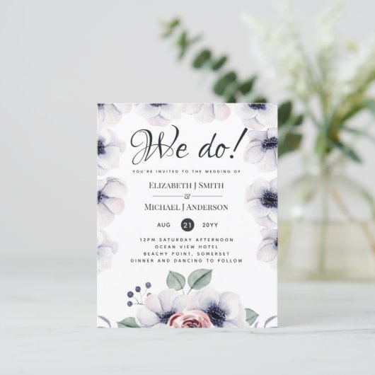 私たちはネイビーブルーホワイトフローラ結婚式の招待をする (スタンド正面)