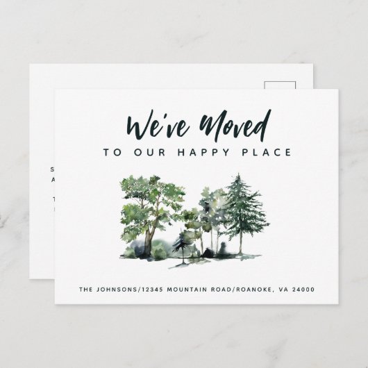 私たちはハッピープレイスの新しいアドレスに移動 案内ポストカード (正面/裏面)