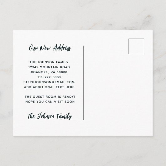 私たちはハッピープレイスの新しいアドレスに移動 案内ポストカード (裏面)