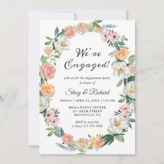 私たちはバラ婚約したフローラリース婚約パーティ 招待状 (正面)