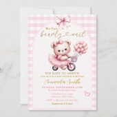 私たちはバルーンで熊を待つことができる赤ちゃんシャワー 招待状 (正面)