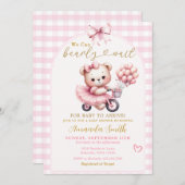 私たちはバルーンで熊を待つことができる赤ちゃんシャワー 招待状 (正面/裏面)