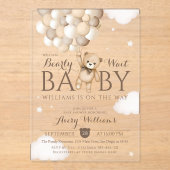 私たちはバルーンベア赤ちゃんシャワーを待つことができる アクリル招待状 (正面)