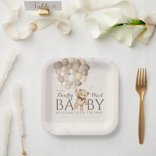 私たちはバルーンベア赤ちゃんシャワーを待つことができる ペーパープレート (ウェディング)