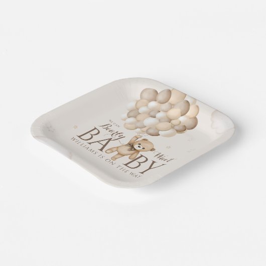 私たちはバルーンベア赤ちゃんシャワーを待つことができる ペーパープレート (傾斜あり)