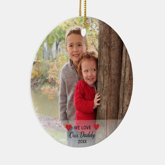 私たちはパパを愛している |ハート&2枚の写真クリスマス セラミックオーナメント (右)