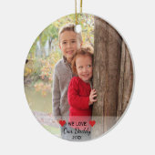 私たちはパパを愛している |ハート&2枚の写真クリスマス セラミックオーナメント (左)