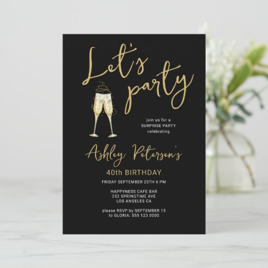 私たちはパーティーモダン金ゴールド任意の年齢の誕生日 招待状 (スタンド正面)