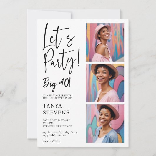 私たちはパーティー写真黒の驚き40歳の誕生日 招待状 (正面)