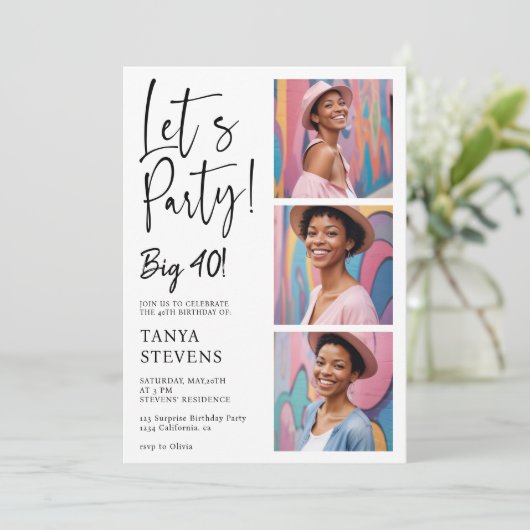 私たちはパーティー写真黒の驚き40歳の誕生日 招待状 (スタンド正面)