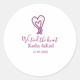 私たちはピンクのハートの結び目で結ばれた　名前　日付　ロマンチック ラウンドシール