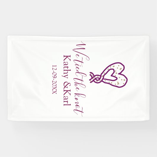 私たちはピンクのハートの結び目に名前と日付をロマンチックに 横断幕 (横)