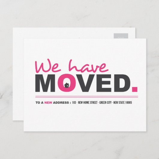 私たちはピンクの動く発表はがきを移動した 案内ポストカード (正面/裏面)