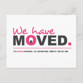 私たちはピンクの動く発表はがきを移動した 案内ポストカード