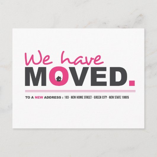 私たちはピンクの動く発表はがきを移動した 案内ポストカード (正面)