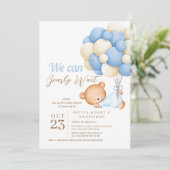 私たちはベアバルーン男の赤ちゃんシャワーを心待ちできる 招待状 (スタンド正面)