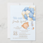 私たちはベアバルーン男の赤ちゃんシャワーを心待ちできる 招待状 (正面)