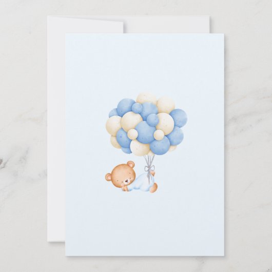 私たちはベアバルーン男の赤ちゃんシャワーを心待ちできる 招待状 (裏面)