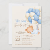 私たちはベアバルーン男の赤ちゃんシャワーを心待ちできる 招待状 (正面)