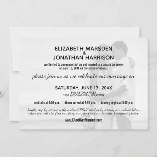 私たちはミセス・フォトたった今結婚しました披露宴になった 招待状 (裏面)