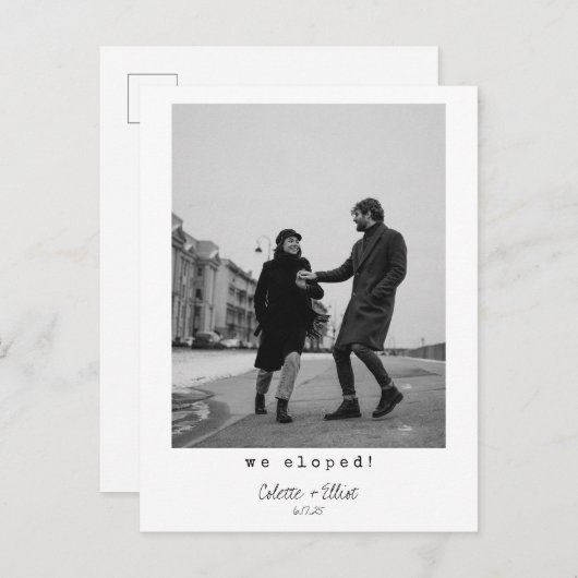 私たちはミニマリモダンストタイポグラフィ写真を展開 案内ポストカード (正面/裏面)