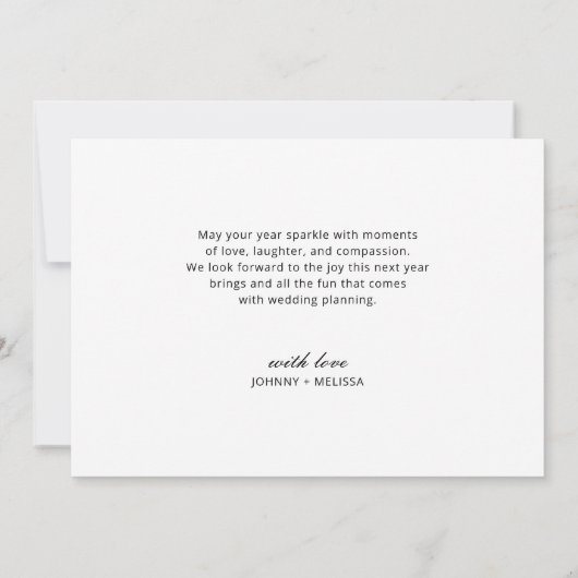 私たちはミニマル婚約したリスト写真クリスマス シーズンカード (裏面)