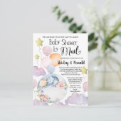 私たちはメールで男の子が赤ちゃんシャワーを持って待つことができる ポストカード (スタンド正面)