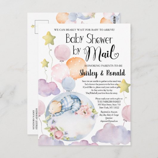 私たちはメールで男の子が赤ちゃんシャワーを持って待つことができる ポストカード (正面/裏面)