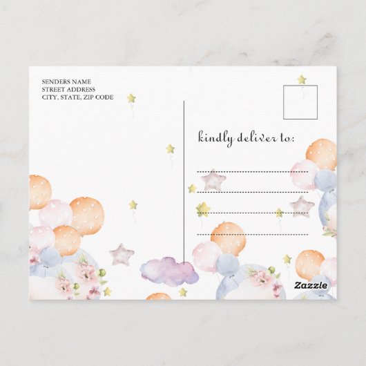 私たちはメールで男の子が赤ちゃんシャワーを持って待つことができる ポストカード (裏面)