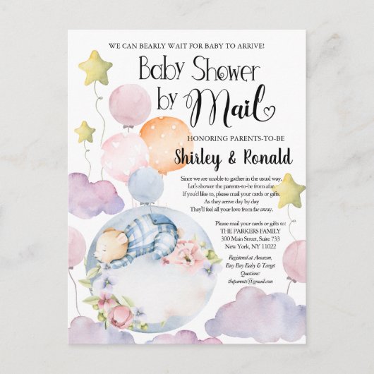 私たちはメールで男の子が赤ちゃんシャワーを持って待つことができる ポストカード (正面)