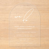 私たちはモダン白い書道を澄ん結婚する アクリル招待状 (正面)