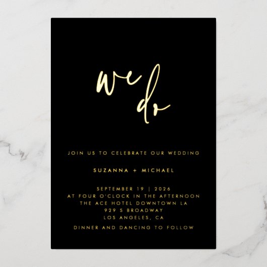 私たちはモダン黒い書結婚道の金箔を行う 箔招待状 (正面)