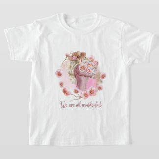 私たちはワンダー満ちている女の子のためのホワイト グラフィック Tシャツ