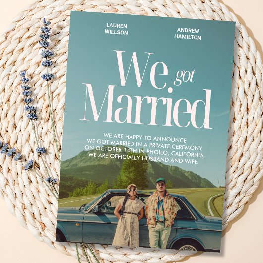 私たちはヴィンテージスタイルの写真を撮った 結婚式 案内状