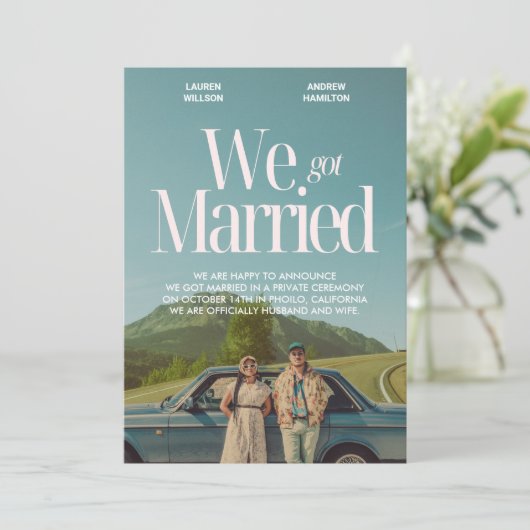 私たちはヴィンテージスタイルの美しい写真で結婚しました 案内状 (スタンド正面)