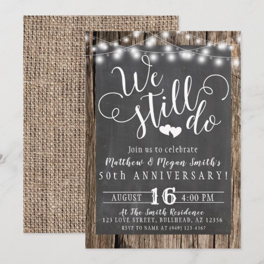 私たちは一年中ウッドストリングライトの Burlap を取り扱っています 招待状 (正面/裏面)