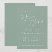 私たちは人前で式を挙げずに結婚しました セージグリーンのシンプルな結婚式の知らせ 案内状 (正面/裏面)