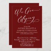 私たちは人前で式を挙げない、シンプルなバーガンディーのお祝い 招待状 (正面/裏面)