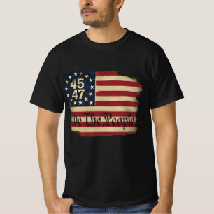 私たちは人民トランプ45 47 ダストレスビンテージフラグ Tシャツ
