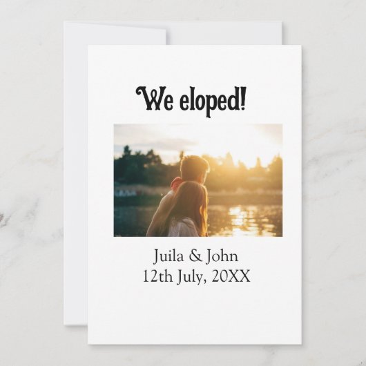 私たちは人目を避けて結婚しました 結婚しました ふたりの名前と日付と都市 案内状 (正面)