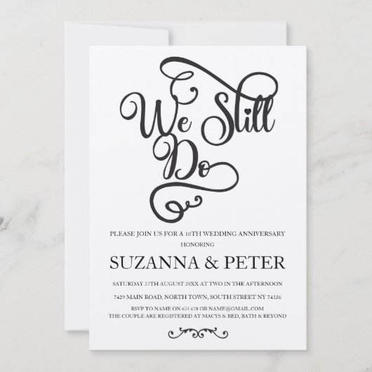 私たちは今でもカリグラフィーをエレガントな記念日の招待状として作成しています 招待状 (正面)