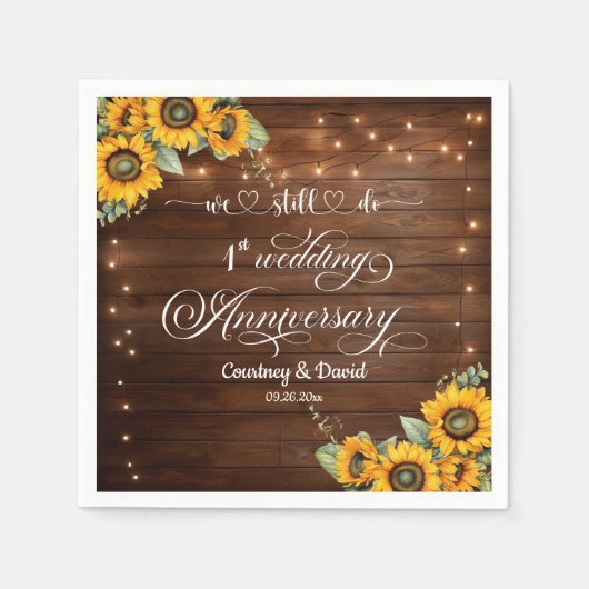 私たちは今でも一周年記念結婚のストリングライトをやっている スタンダードカクテルナプキン (正面)