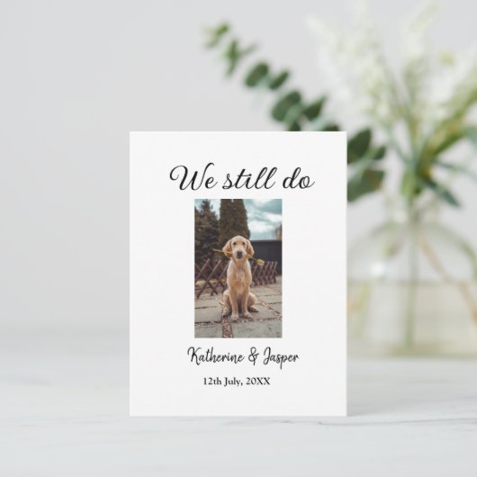 私たちは今結婚でもカップルのペットの写真名日付sim ポストカード (スタンド正面)