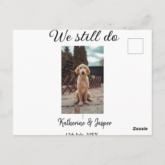 私たちは今結婚でもカップルのペットの写真名日付sim ポストカード (裏面)