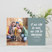 私たちは何でもクリスマス写真ティール（緑がかった色） シーズンカード (スタンド正面)