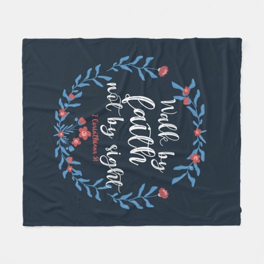 私たちは信仰によって歩くバイブルフローラ聖句クリスチャン フリースブランケット (正面(横))