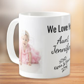 私たちは写真の名前パーソナライズされたを愛する叔母 コーヒーマグカップ