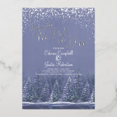 私たちは冬の結婚式の木の湖の青を行う前に 箔招待状 (正面)