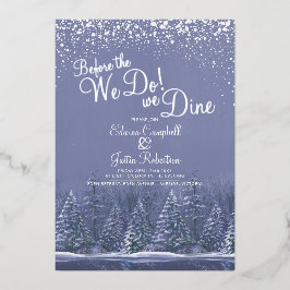 私たちは冬の結婚式の木の湖の青を行う前に 箔招待状