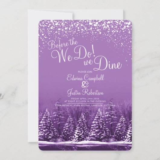 私たちは冬の結婚式の木を行う前に紫の湖 招待状 (正面)
